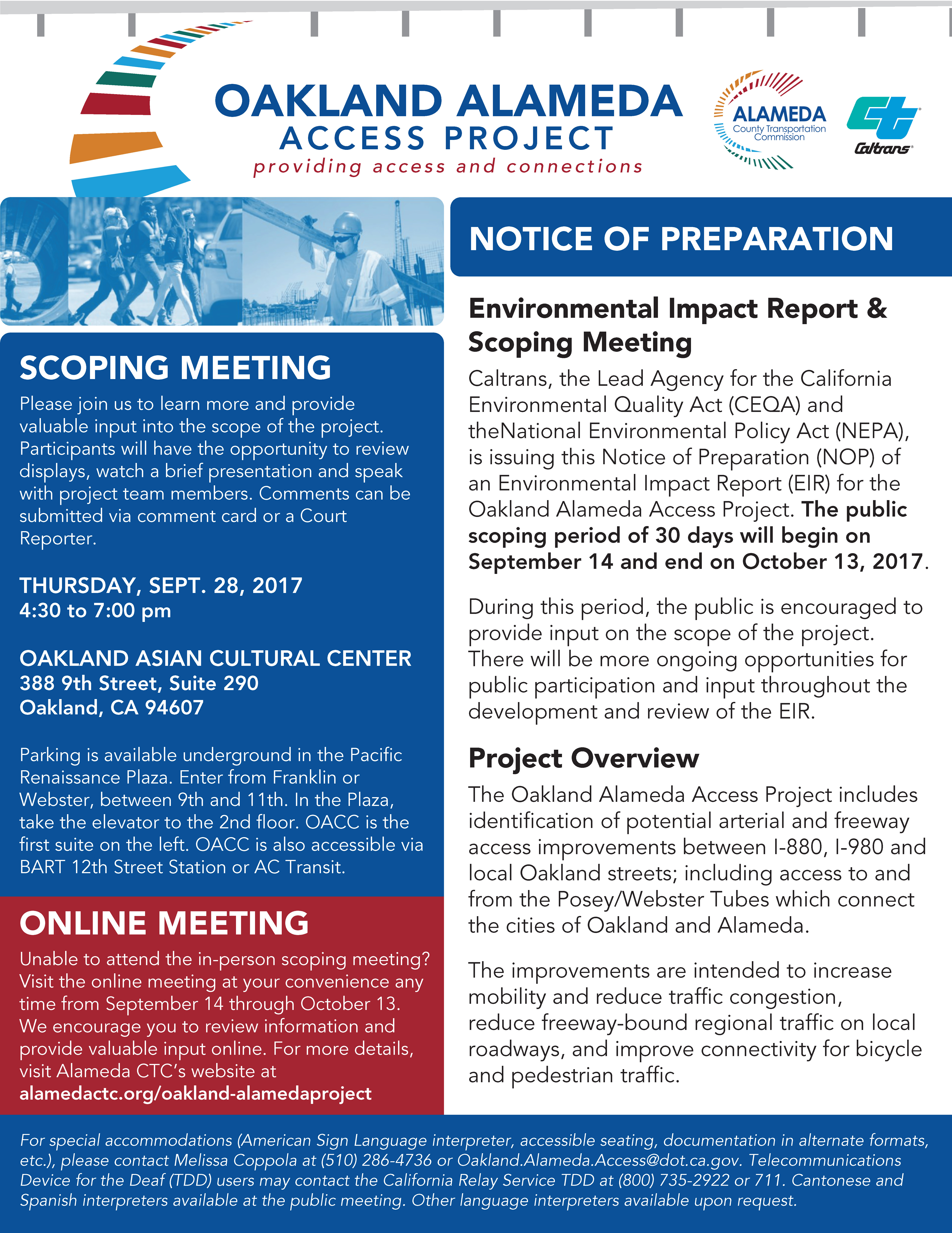 Oakland-Alameda Access Project Scoping Meeting Flyer English