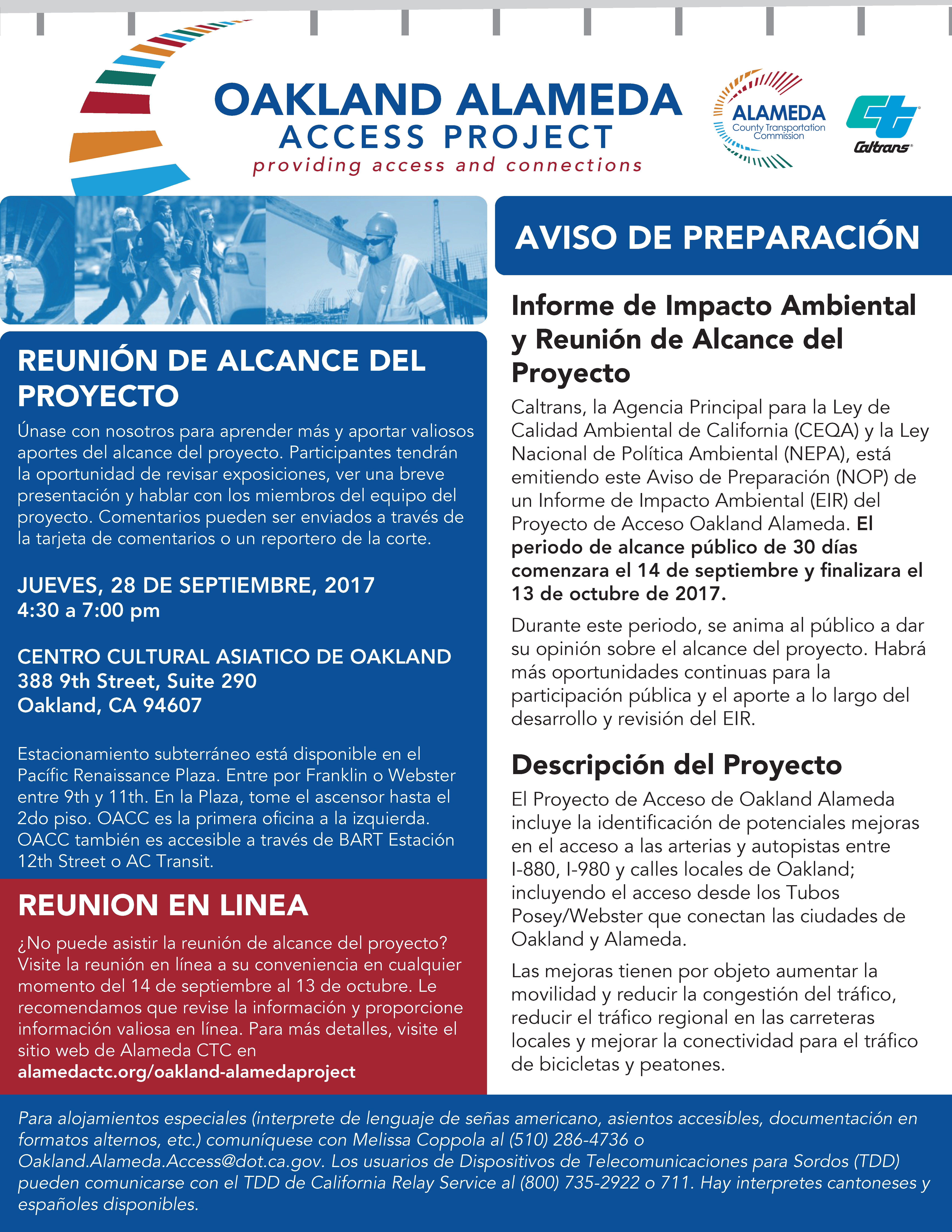 Oakland-Alameda Access Project Scoping Meeting Flyer Spanish