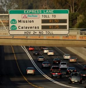 calaveras express lane digital sign above freeway