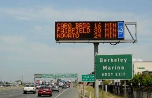 digital freeway sign next to the Berkeley Marina exit