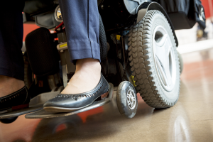 Close-up of wheelchair wheels