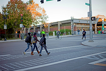 students walking and biking to school