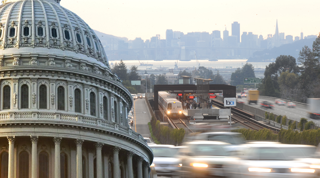 collage of capital building with bay area in the background