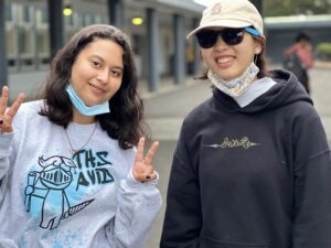 High school students participating in International Walk and Roll to School Day