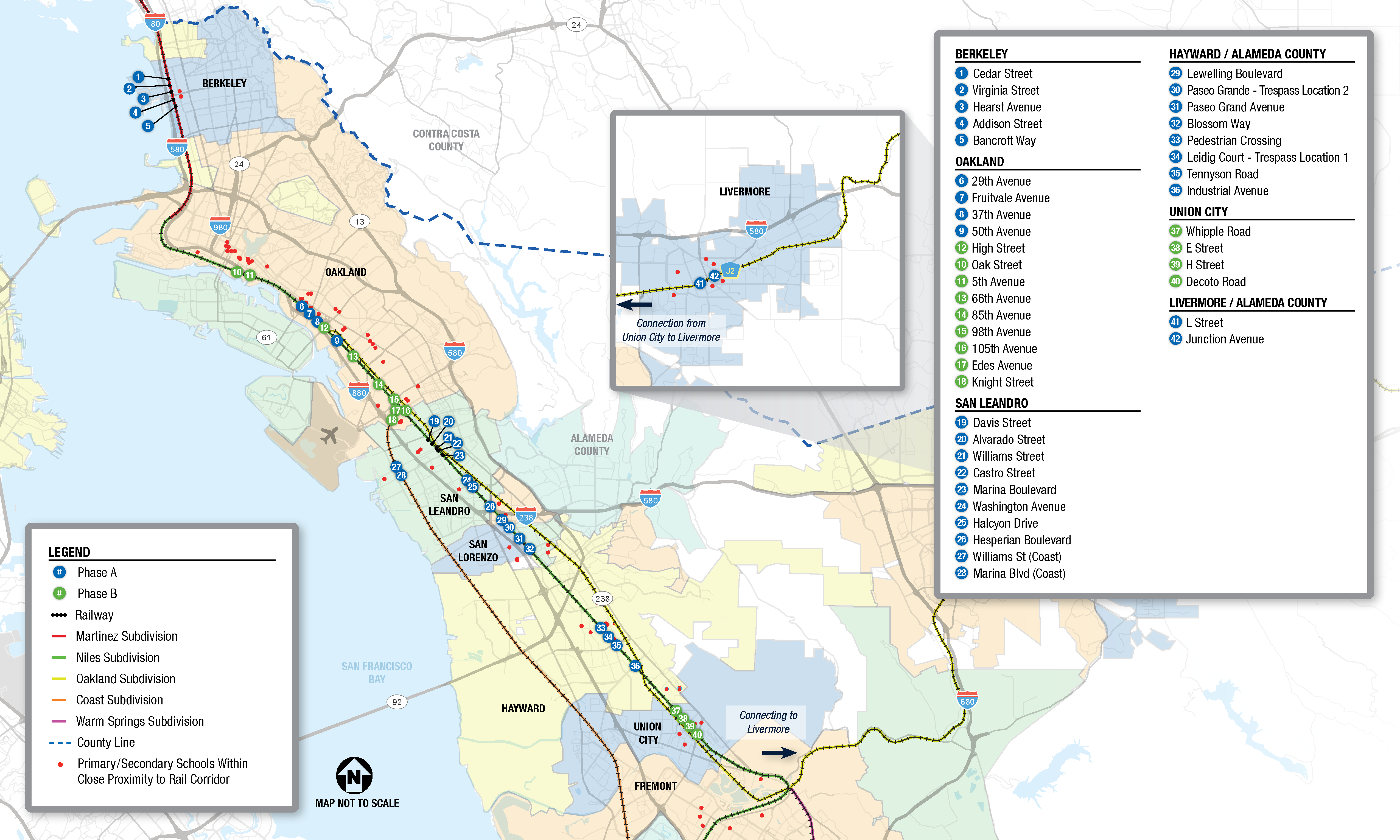 Map of RSEP Phases A and B Crossings