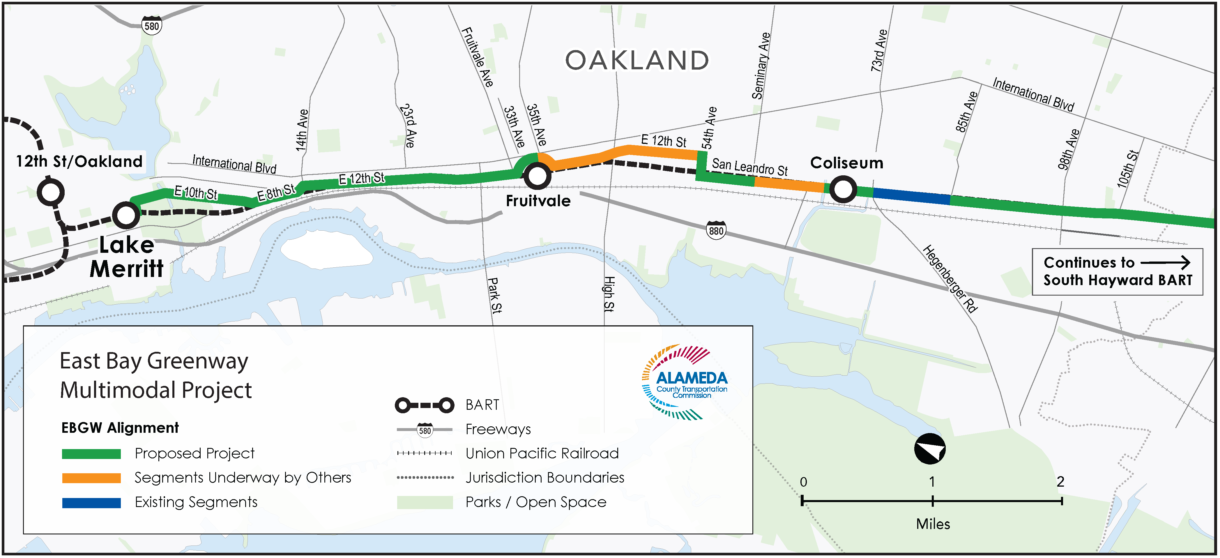 project area map of east bay greenway, phase 1 in oakland