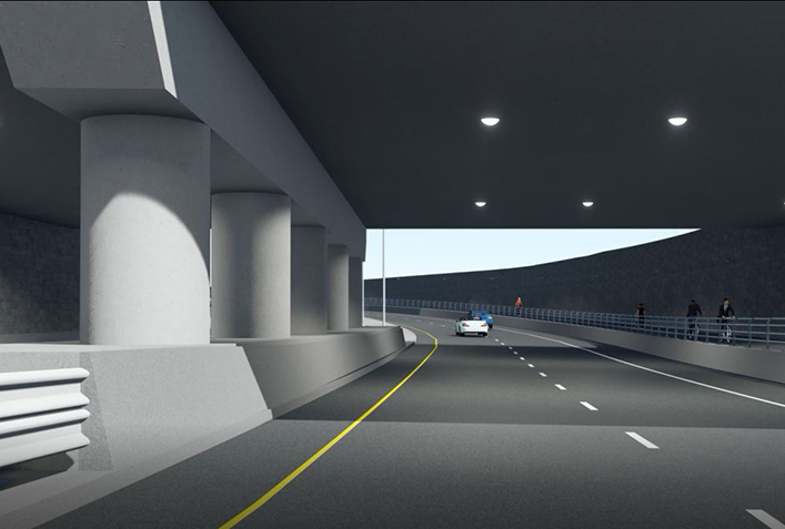 Rendering of the 7th Street Grade Separation East project - underpass adjacent to the multi-use pathway.