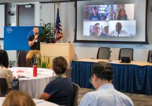 Alameda CTC Chair John J. Bauters during the Fireside Chat at the October 19, 2023 Bikeways Academy.