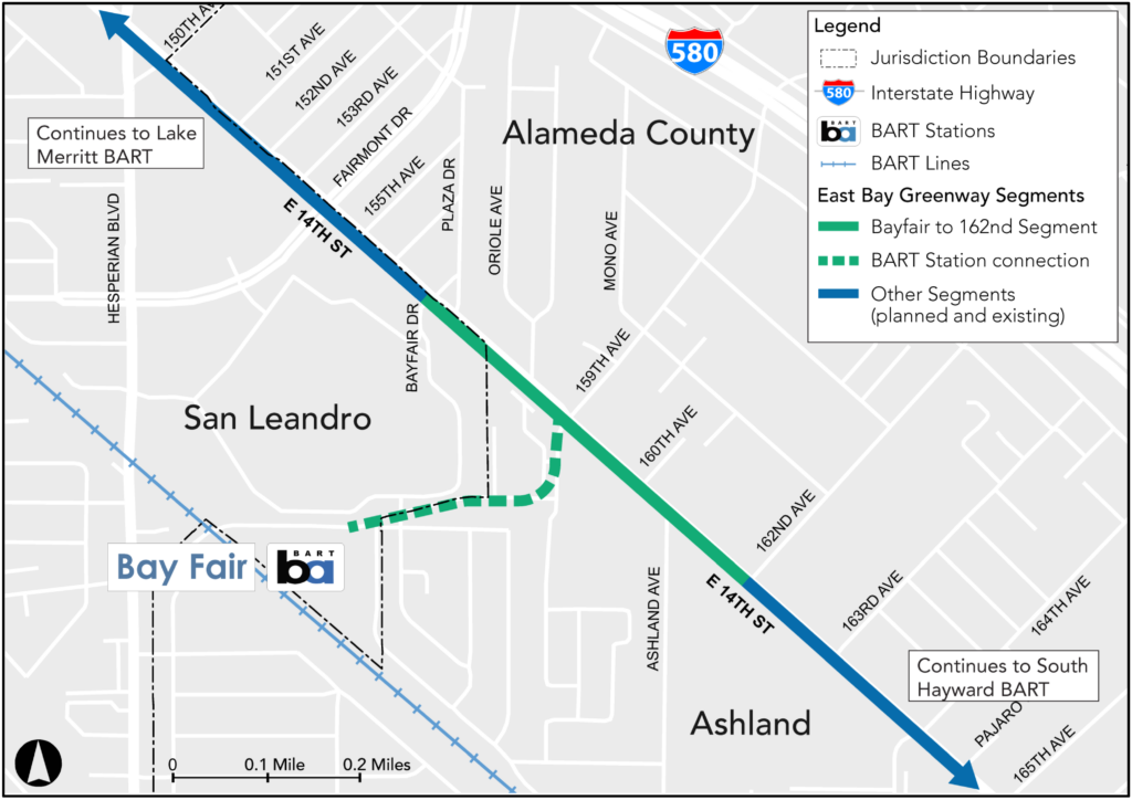 Project area map of East Bay Greenway, Phase 1 in Alameda County (Ashland/Cherryland)