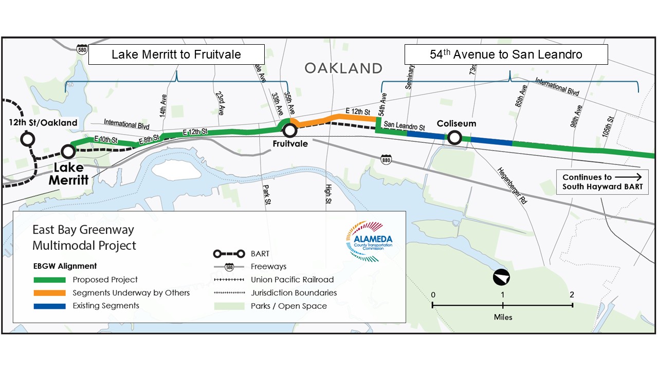 project area map of east bay greenway, phase 1 in oakland